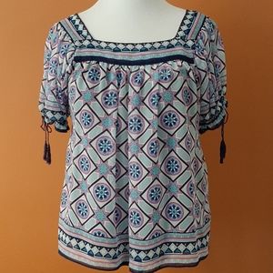 Boho Geometric short sleeve square neck top - 10